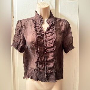 Bebe brown sheer silk blouse S